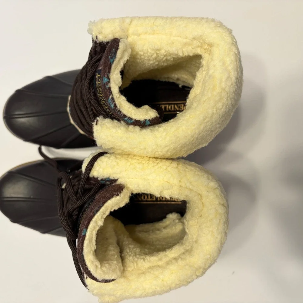 NEW Pendleton Diamond Peak Mid Duck Boots Brown Geometric Faux Fur Womens 6 (37)